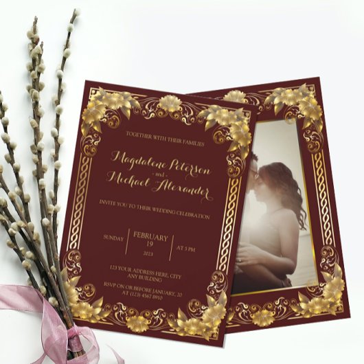 Luxueux Faire-part de mariage Regal Gold Frame
