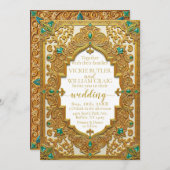 Luxueux Gold & Emerald Faire-part de mariage (Devant / Derrière)