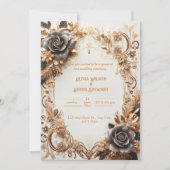 Luxueux Gold et Black Rose Faire-part de mariage (Devant)