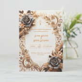 Luxueux Gold et Black Rose Faire-part de mariage (Debout devant)