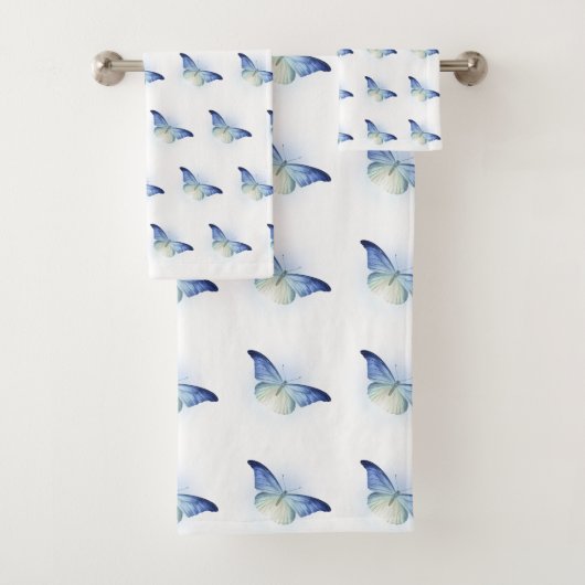 LUXUEUX JEU DE SERVIETTES BLANC Bleu (En situation)