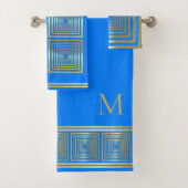 Luxueux néon bleu clair or nom serviette set (En situation)