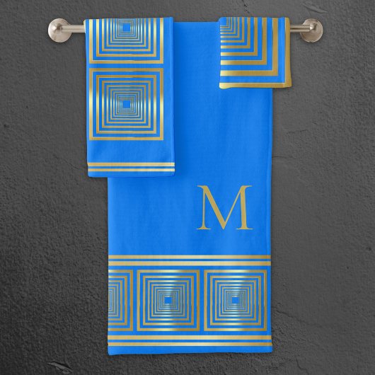 Luxueux néon bleu clair or nom serviette set
