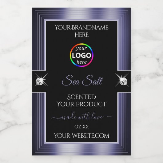 Luxueux noir brillant bleu avec logo Étiquette pro (Étiquettes simples)