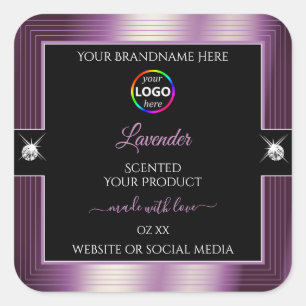 Luxueux noir brillant violet avec logo Étiquette p