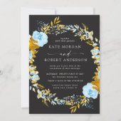 luxueux or turquoise faire-part de mariage florale (Devant)