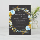 luxueux or turquoise faire-part de mariage florale (Debout devant)