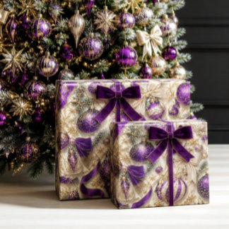 Luxueux papier cadeau de Noël violet et or