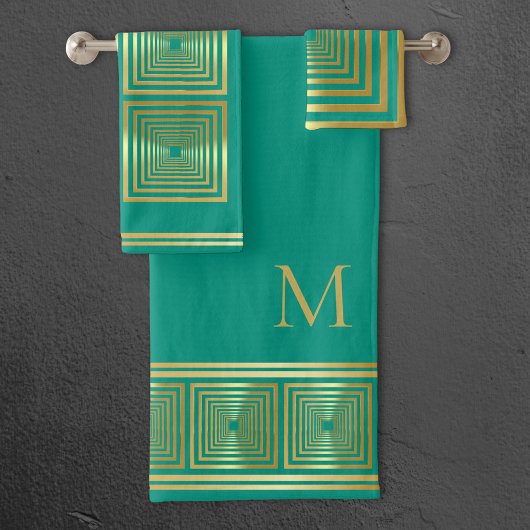 Luxueux vert turquoise or nom initial serviette