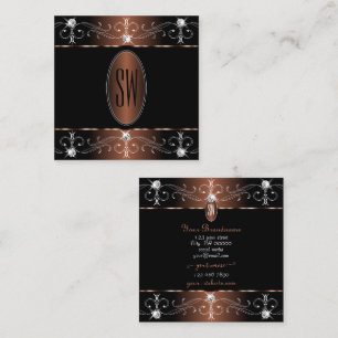 Luxueuze Black Brown Ornamenten Monogram Vierkante Visitekaartje