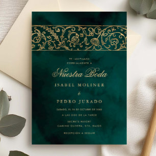 Luxueuze bloemrijke goud & groene Nuestra Boda bru Kaart