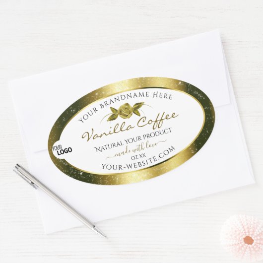 Luxueuze Gold Glitter White Product Labels Logo (Envelop)
