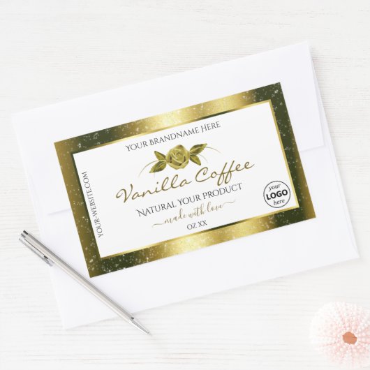 Luxueuze Gold Glitter White Product Labels Logo (Envelop)