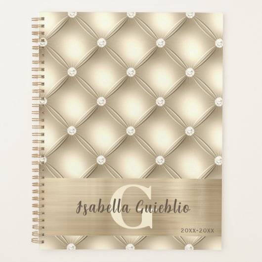 Luxueuze gouden tufted diamant patroon kunst planner (Voorkant)