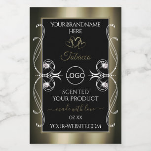 Luxueuze Platinum Black productlabels met Logo Voedselcontainer Etiket