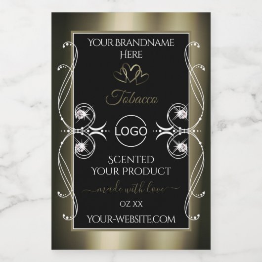 Luxueuze Platinum Black productlabels met Logo Voedselcontainer Etiket (Enkel label)