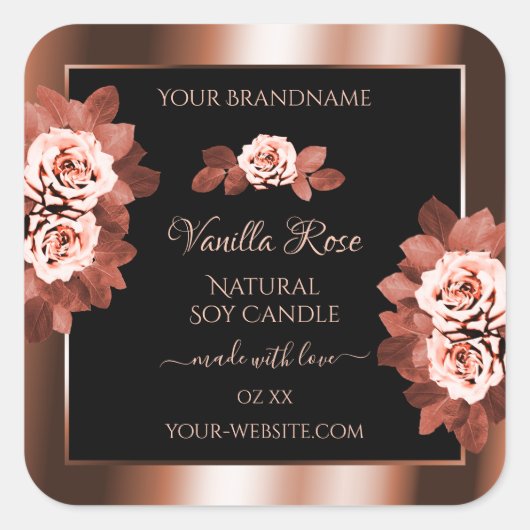 Luxueuze Rosegold- en Black-productlabels, Rozen Vierkante Sticker (Voorkant)