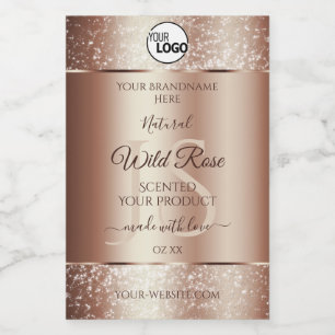 Luxueuze Rosegold Glitter-productlabels voegen Log Voedselcontainer Etiket