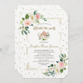 Luxueuze Roze Bloemige Gouden Glitter Bruiloft Fee Kaart (Voorkant / Achterkant)