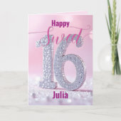 Luxueuze roze diamant bezaaid nummer Sweet 16 Kaart (Voorkant)