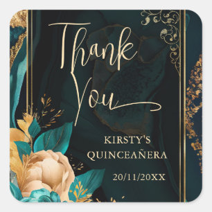 Luxueuze turquoise en gouden bloemrijke agaat Quin Vierkante Sticker