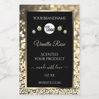 Luxueuze zwarte goudglitterproductlabels Logo Voedselcontainer Etiket