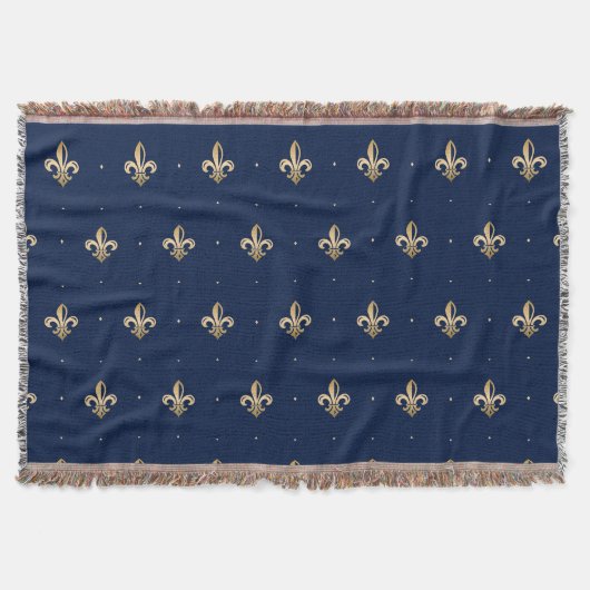 Luxurie Gold Fleur de Lis Navy Deken (Voorkant)