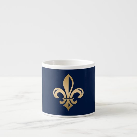Luxurie Gold Fleur de Lis Navy Espresso Kop (Voorkant)