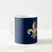 Luxurie Gold Fleur de Lis Navy Koffiemok (Voorkant links)