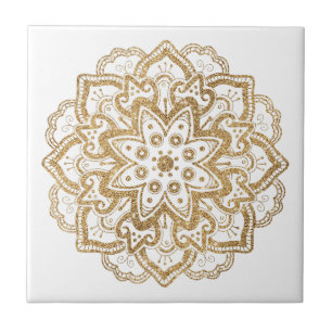 Luxurie Gold Glitter Boho Mandala White Tegeltje