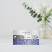 Luxurieblauw Glitter Monogram Shimmery Silver Visitekaartje (Staand voorkant)