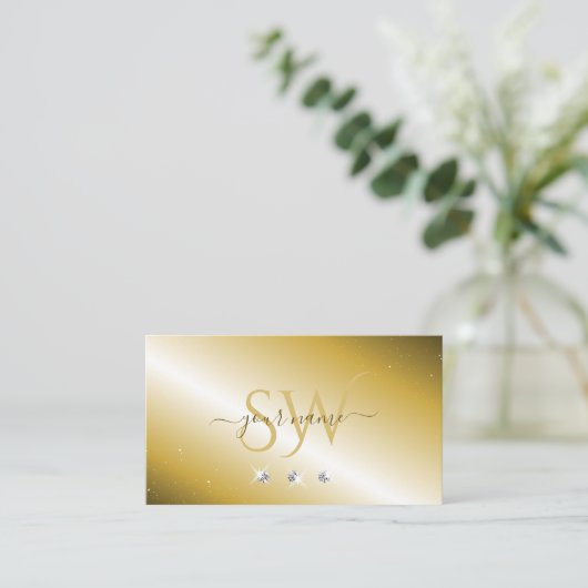 Luxuries Gold Silver Sparking Diamonds Monogram Visitekaartje (Staand voorkant)