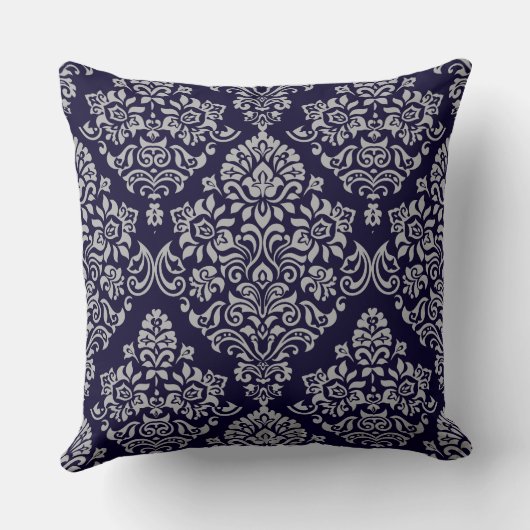 Luxurieus Damask Floral Patroon op zeer diep blauw Kussen (Achterkant)