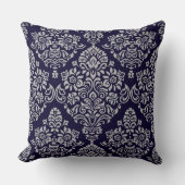 Luxurieus Damask Floral Patroon op zeer diep blauw Kussen (Voorkant)