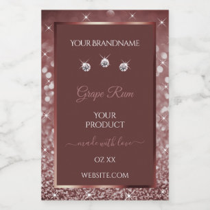 Luxurieuze Bourgogne Sparkle Glitter-productetiket Voedselcontainer Etiket