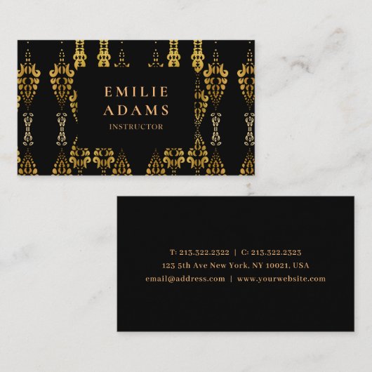 Luxurieuze Chic Black en Faux Gold Ornamental Visitekaartje (Voorkant / Achterkant)