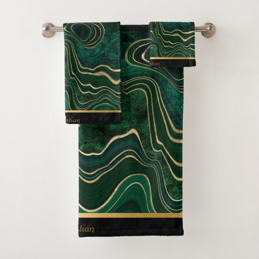 LUXURIEUZE EMERALD GROEN MARBLE TRIM TOWEL SET BAD HANDDOEK (Insitu)