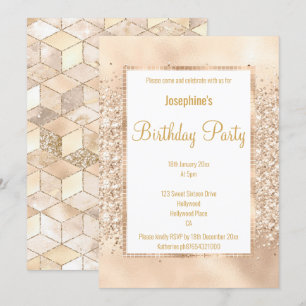 LUXURIEUZE GLITTER GEO CHAMPAGNE & GOLD INVITATION KAART