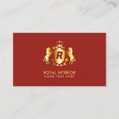 Luxurieuze Gold Royal Emblem | Initiaal op rood Visitekaartje (Voorkant)