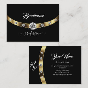 Luxurieuze gouden en zwarte monogram Faux Rhinesto Visitekaartje