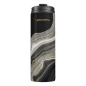 Luxurieuze monogrammen, zwart goud en grijs thermosbeker (Voorkant)