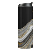 Luxurieuze monogrammen, zwart goud en grijs thermosbeker (Gedraaid links)
