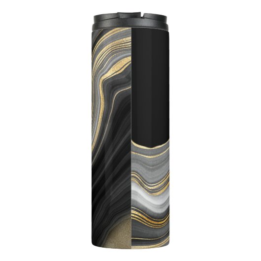 Luxurieuze monogrammen, zwart goud en grijs thermosbeker (Achterkant)