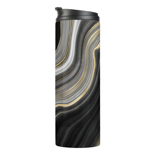 Luxurieuze monogrammen, zwart goud en grijs thermosbeker (Geroteerd rechts)