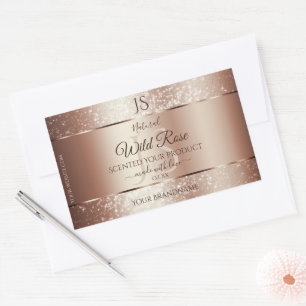Luxurieuze Rosegold Glitter Monogram Productlabels Rechthoekige Sticker