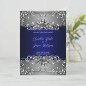 Luxurieuze Silver Carving Floral Weddenschap Kaart (Staand voorkant)