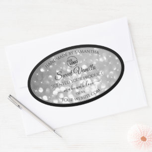 Luxurieuze Silver Glitter Stars-Logo-etiketten Ovale Sticker