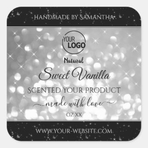 Luxurieuze Silver Glitter Stars-Logo-etiketten Vierkante Sticker