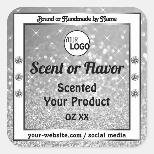 Luxurieuze Silver Glitter Stars Product Labels Log (Voorkant)