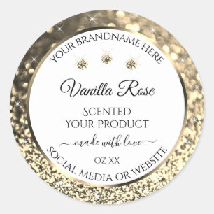 Luxurieuze White Gold Glitter Moderne Product Labe Ronde Sticker